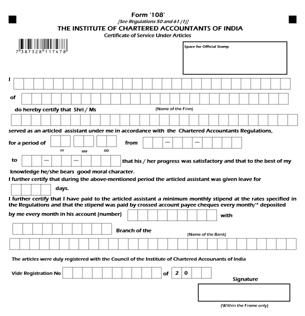 articleship completion form 108